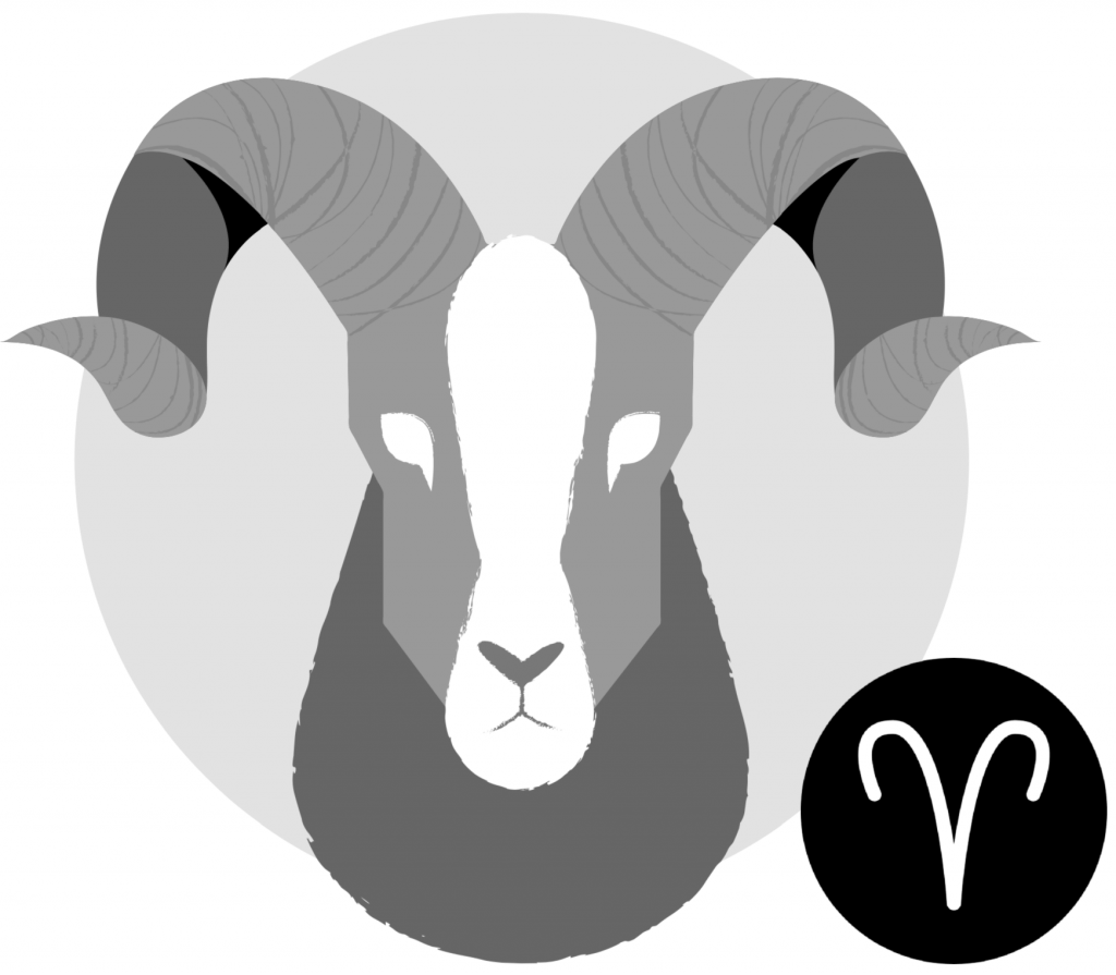Aries Zodiac Sign Characteristics and Compatibility 1 Aries Zodiac Sign Graphic featuring Gray Ram's head. Aries Personality, Aries Characteristics, Aries Compatibility, Aries Zodiac Sign.