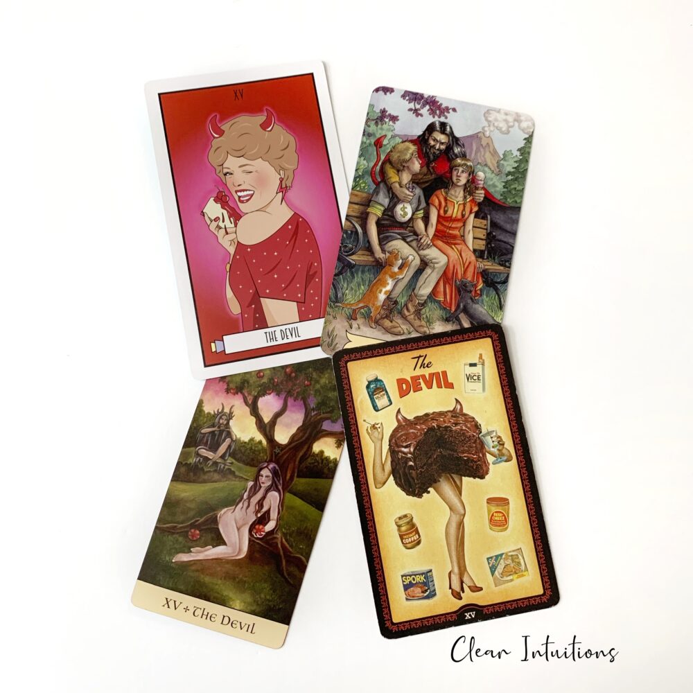 Tarot by Comparison™ - The Devil Tarot Card Meaning 1 The Devil Tarot Card - Golden Girls Tarot, The Housewives Tarot, Everyday Witch Tarot, Crystal Visions Tarot
