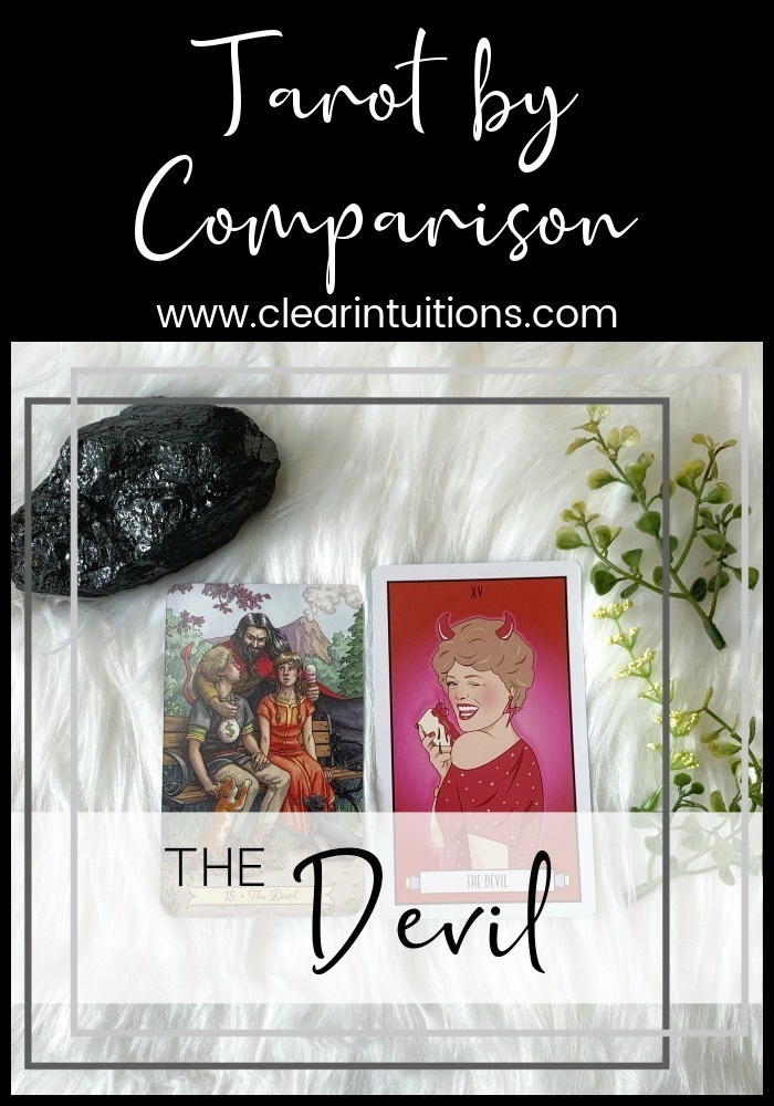 Tarot by Comparison™ - The Devil Tarot Card Meaning 5 The Devil Tarot Card Pinterest Pin - Golden Girls Tarot, Everyday Witch Tarot