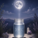 Mason jar of water under the moonlight